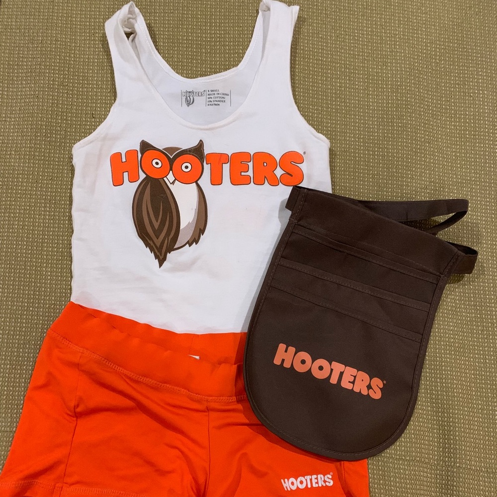 Hooters uniform. XS.  Orange shorts. White tank.